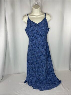 Express 100% Silk Blue Floral Slip Dress Size 13/14 Y2K Maxi Midi Cottagecore